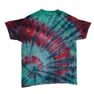 Tie Dyed T Shirt Green, Red and Gray